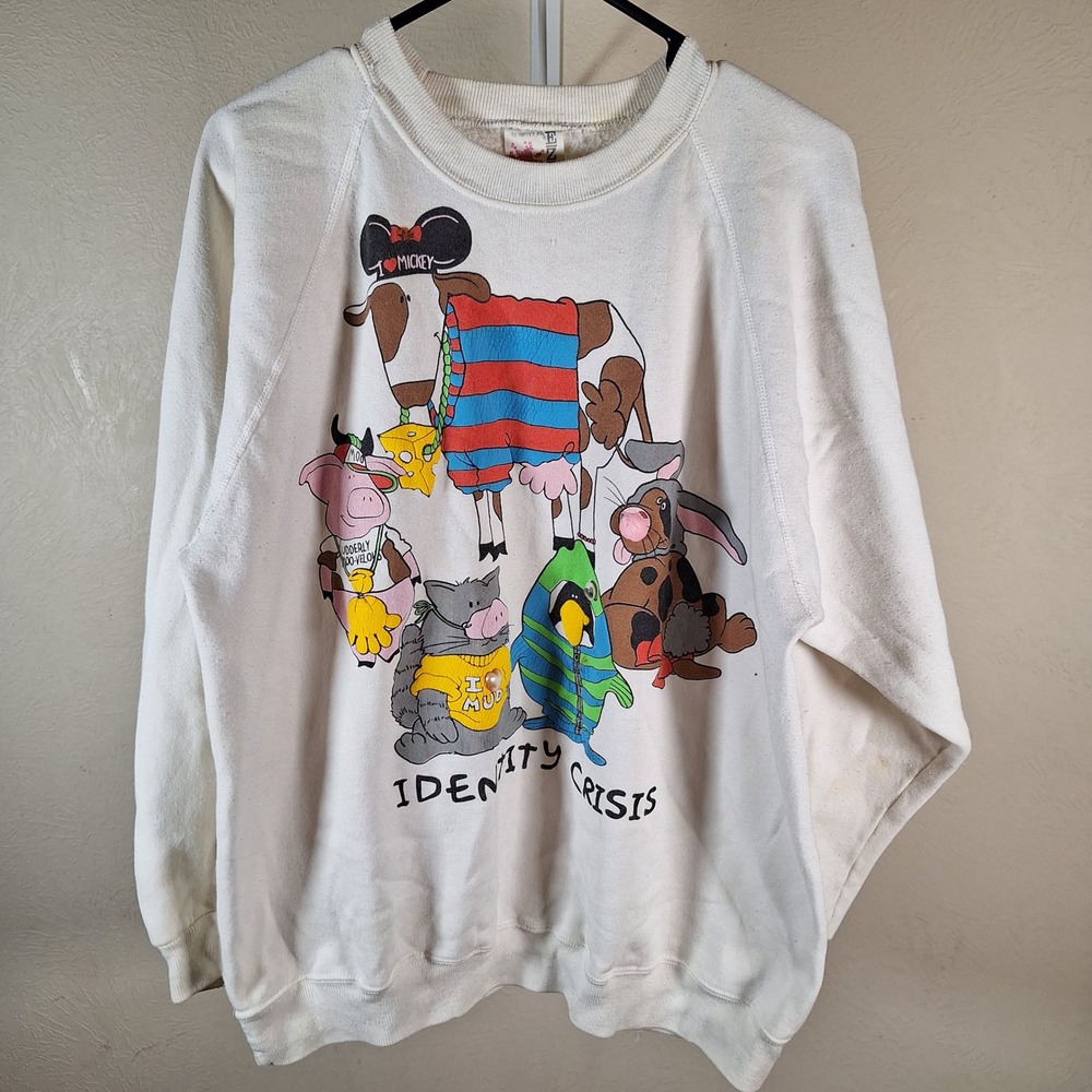 Identity Crisis Funny Animals Humor 90s Crewneck Sweatshirt One Size White